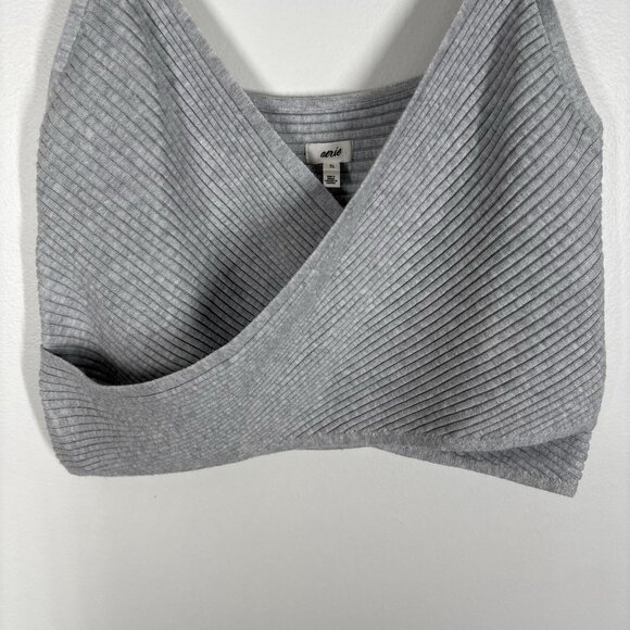 Aerie Women XL Gray Ribbed Knit Wool Blend Crop Cross Front Sweater Tank Top NWT - Picture 4 of 10